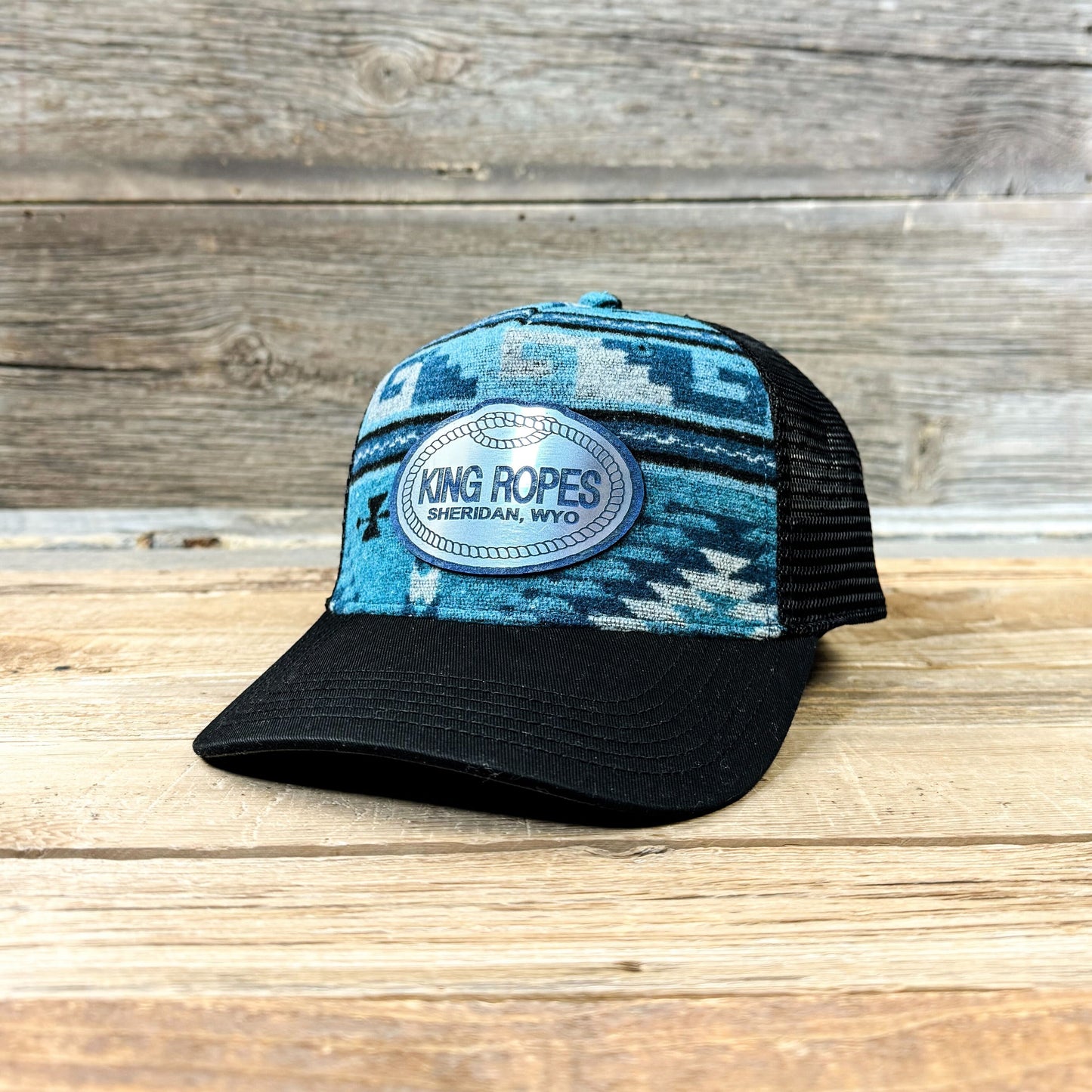 NEW! King Ropes Flat Blue Vinyl Chrome Patch 5 Panel Hat - Aqua Aztec**LAST CALL**