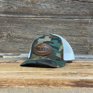 King Ropes Embossed Leather Patch Trucker Hat - Camo/White