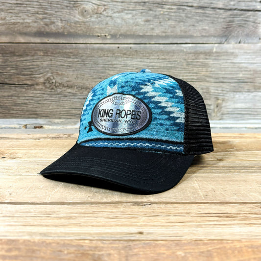 King Ropes Flat Black Vinyl Chrome Patch 5 Panel Hat - Aqua Aztec **LAST CALL**