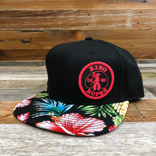 KING ROPER Patch Flatbill Hat - Black/Floral Bill