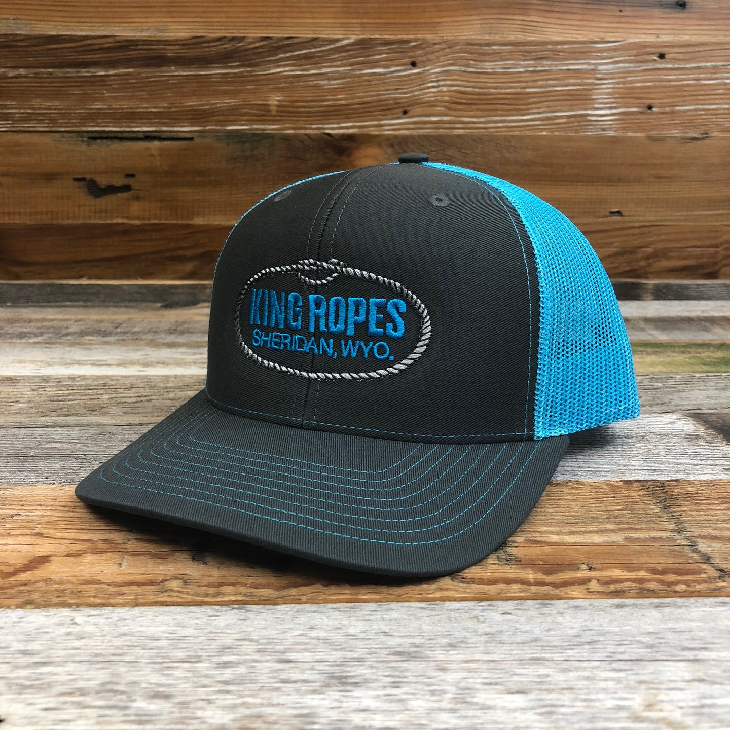King Ropes Original Trucker Hat - Charcoal/Neon Blue