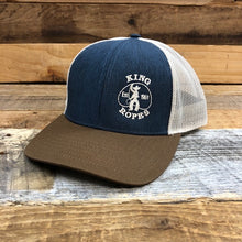 Load image into Gallery viewer, KING ROPER Trucker Hat - Heather Navy/Brown