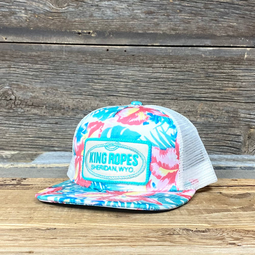 King Ropes 5 Panel Patch Hat - Khaki/Hibiscus