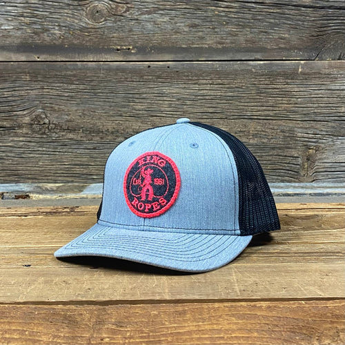 YOUTH Roper Pink Patch Trucker Hat - Heather Grey/Black