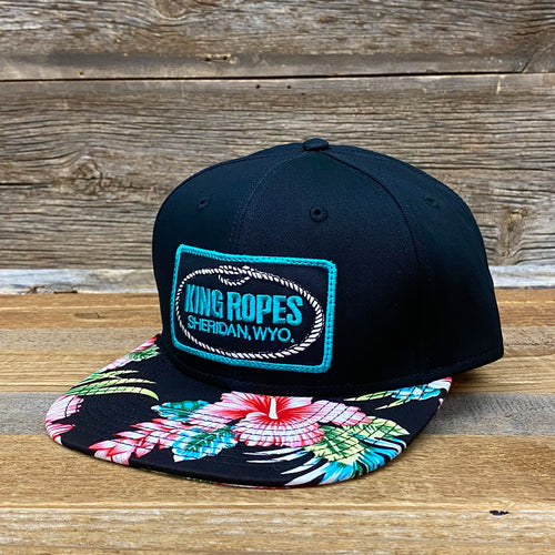 King Ropes Patch Flatbill Hat - Black/Blue Teal Floral